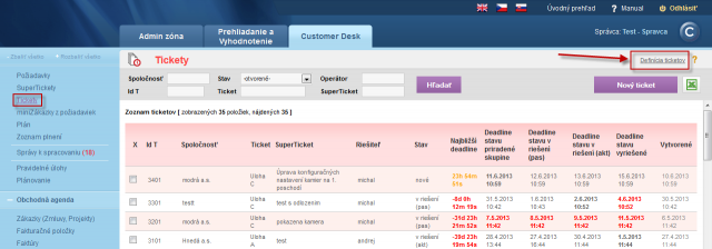 Zadefinovanie nových ticketov