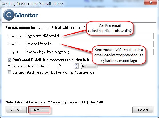 Setting receiver email