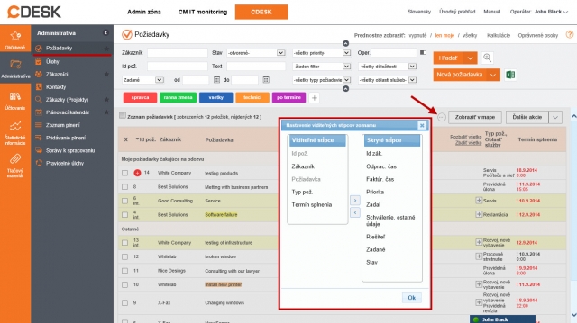 Hideable columns in the list of requests Hideable columns in the list of requests