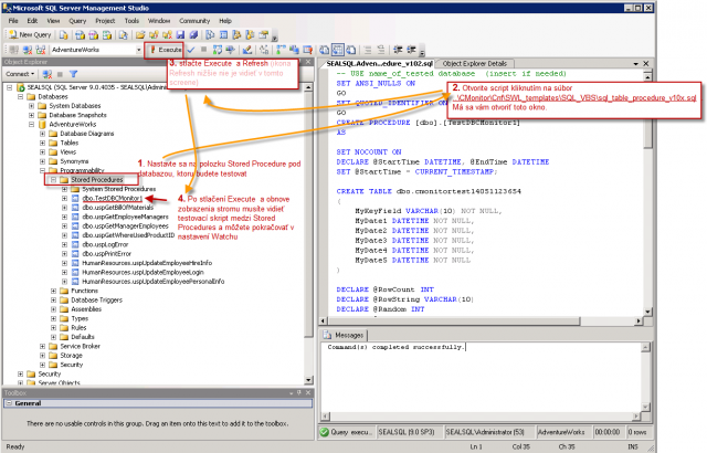 The process how to import the testing SQL procedure