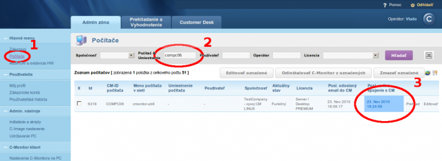 View of online connection on CM portal