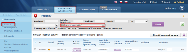 Example of recorded antivirus errors on CM portal
