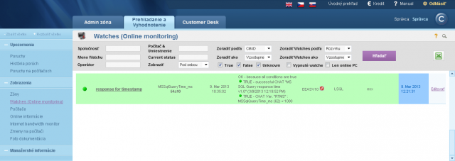 View of the measured value on CM portal