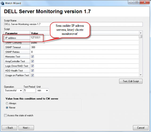 Entering IP address of the server, which you want to monitor