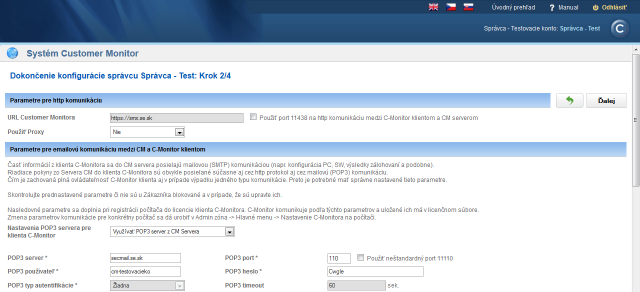 Step 2 - settings of Proxy, POP3, SMTP servers 