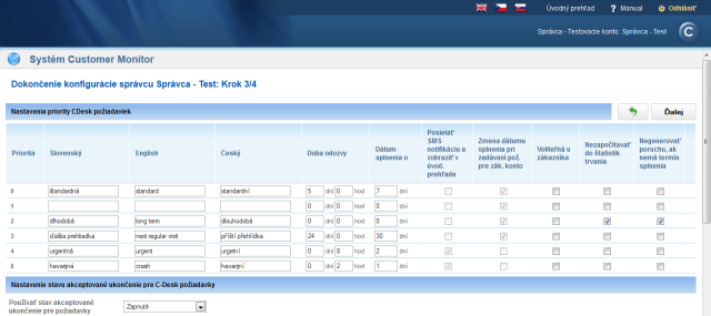 Step 3 - Settings of priorities of CDesk requests