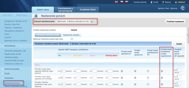 Parameters of settings of sending emails to a company's contact person