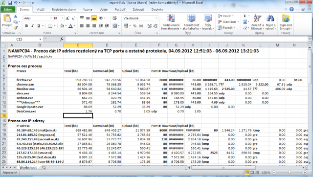 Export of transferred data into excel
