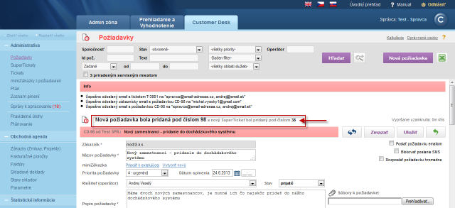 Prechod z požiadavky do automaticky vygenerováneho superticketu