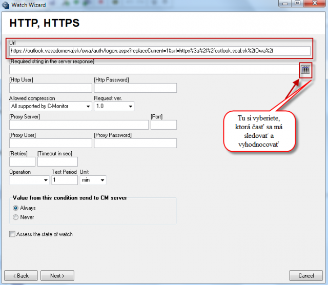 Enter the address of Exchange server's web access into condition settings